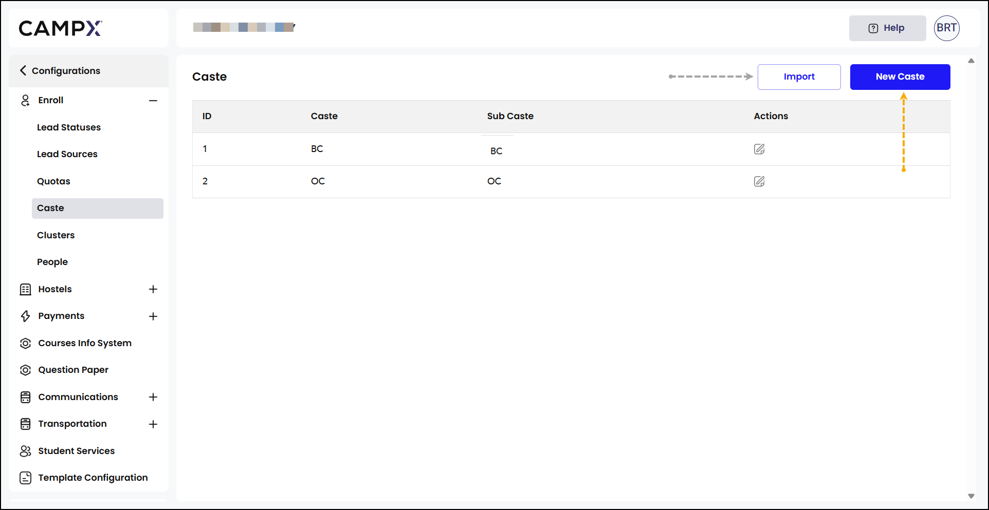 Configurations_Enroll_Caste