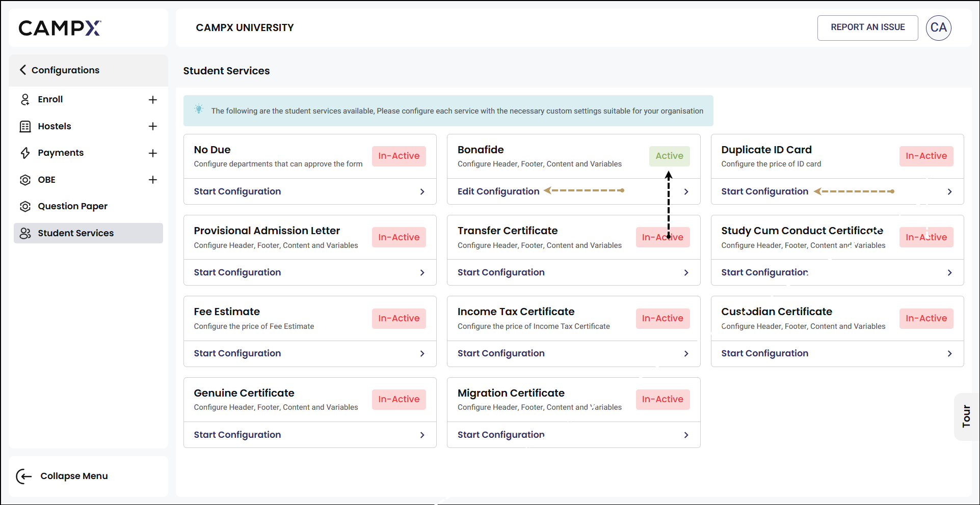 StudentServices_ConfigurationScreen
