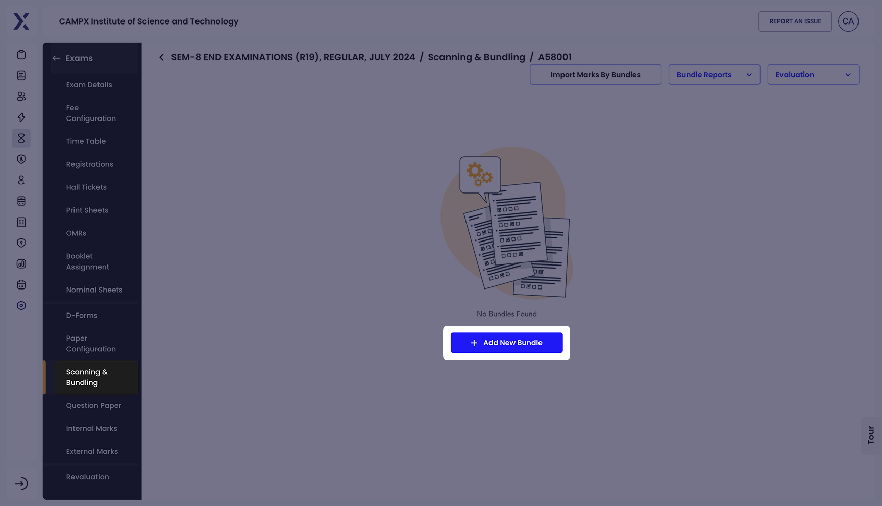 Exam Fee Collection Screen